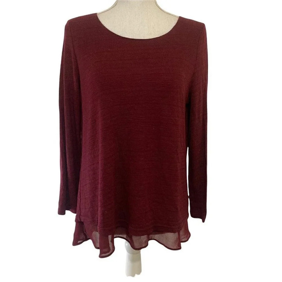 Wine Red Abercrombie and Fitch Lined Sheer Blouse Long Sleeve Size Small - Picture 1 of 9